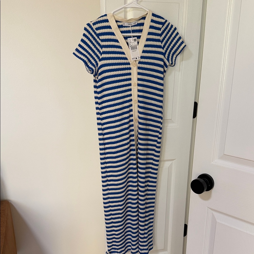 Mango Blue and Cream Knit Top